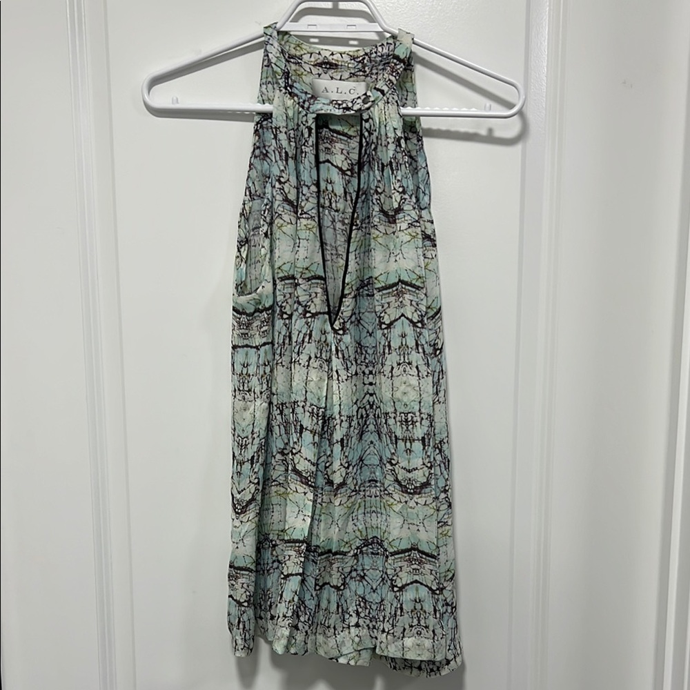 A.L.C. Green and Black Patterned Halter Top